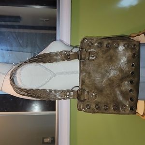 Far Nine Bronw Leather Purse With Brass  Hardware With Braided Handles